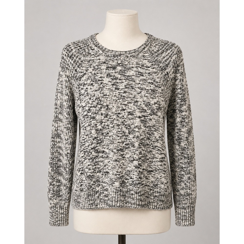 Croft & Barrow Womens Black White Marled Cable Knit Crew Neck Sweater Size M